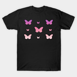 Pink Ombre Faux Glitter Butterflies T-Shirt